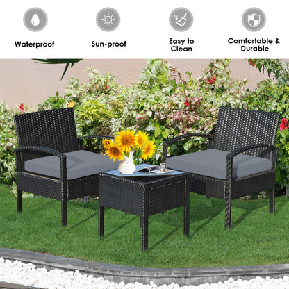 3 Pieces Outdoor Rattan Patio Conversation Set with Seat Cushions