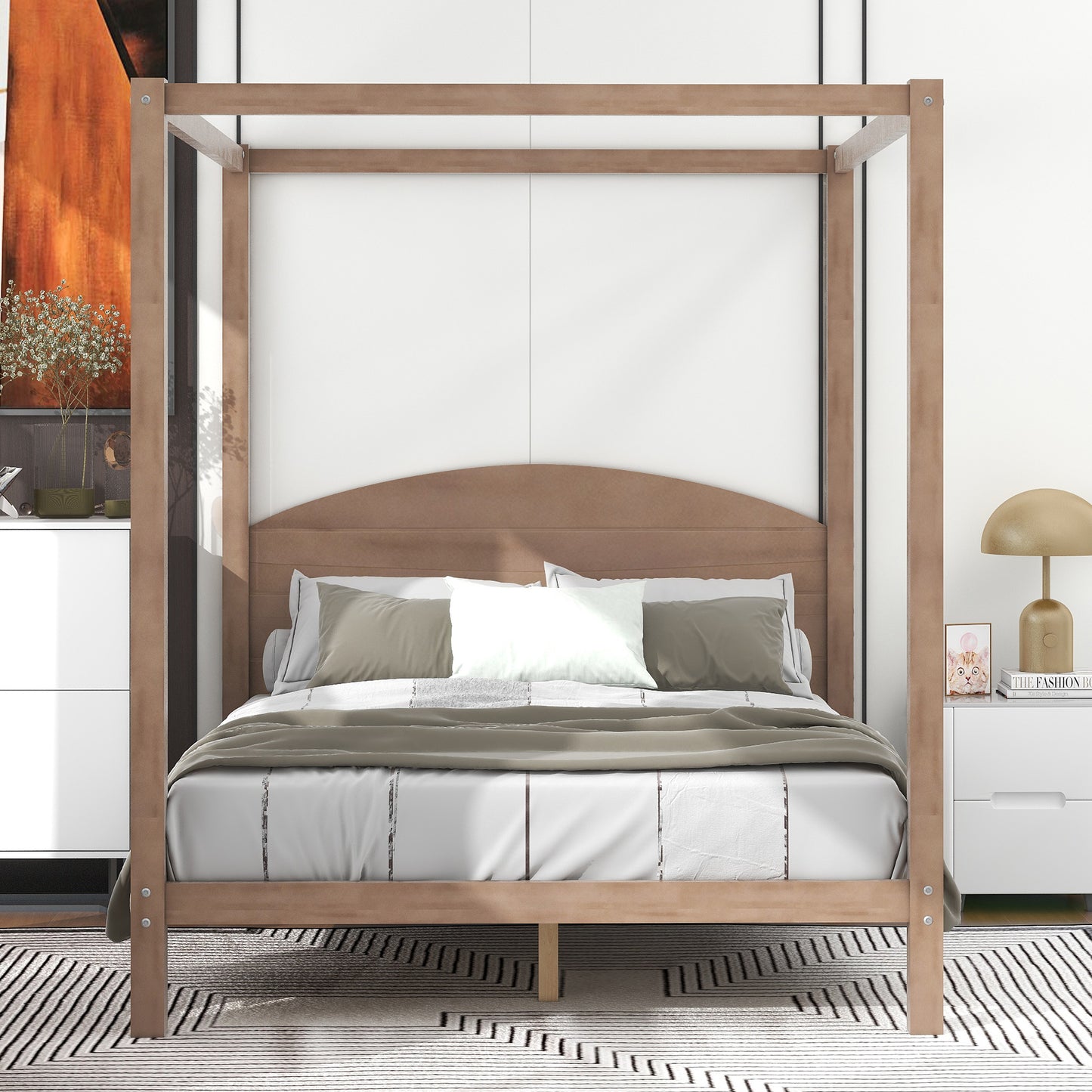 queen size canopy platform bed with headboard and support legs