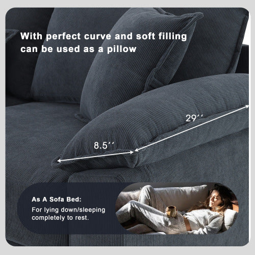 emily u shaped couch with armrest bags