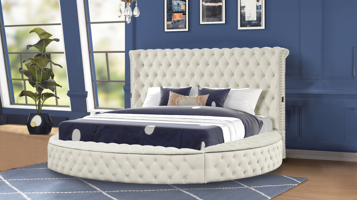 hazel modern style queen bed with usb charger & made with wood in cream