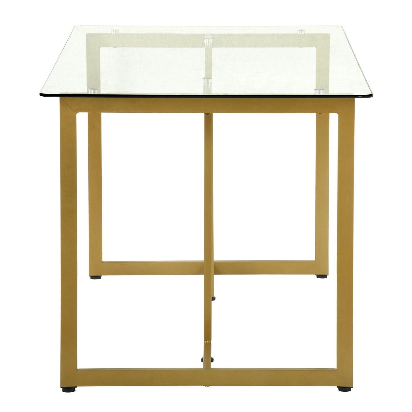 55.11'' iron dining table with tempered glass top, clear & gold