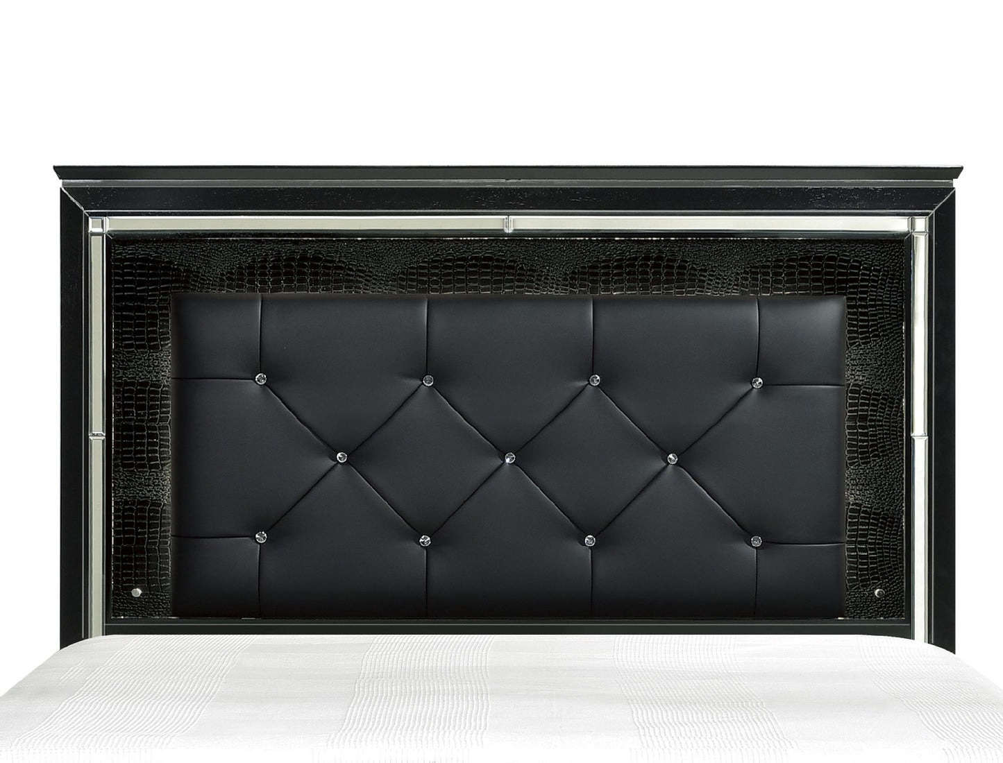 black finish upholstered button-tufted queen size bed led headboard