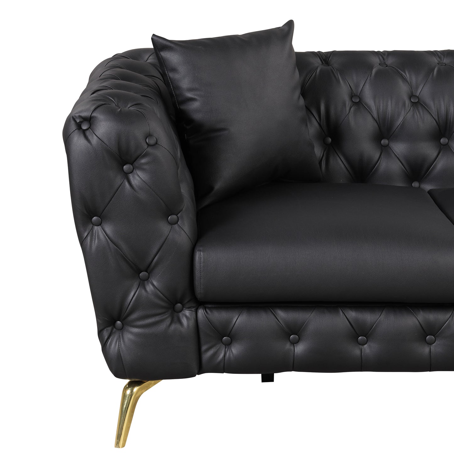 button tufted upholstered sofa, black