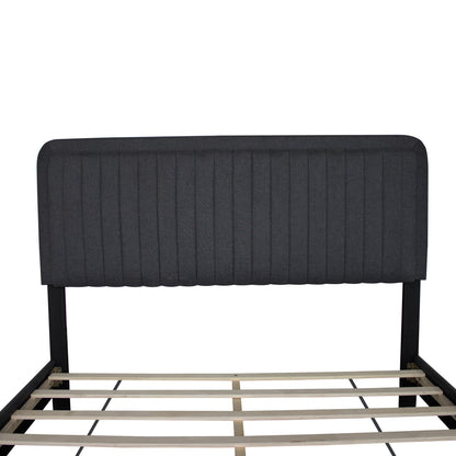 Queen Upholstered Footboard Bed with Storage, Dark Grey