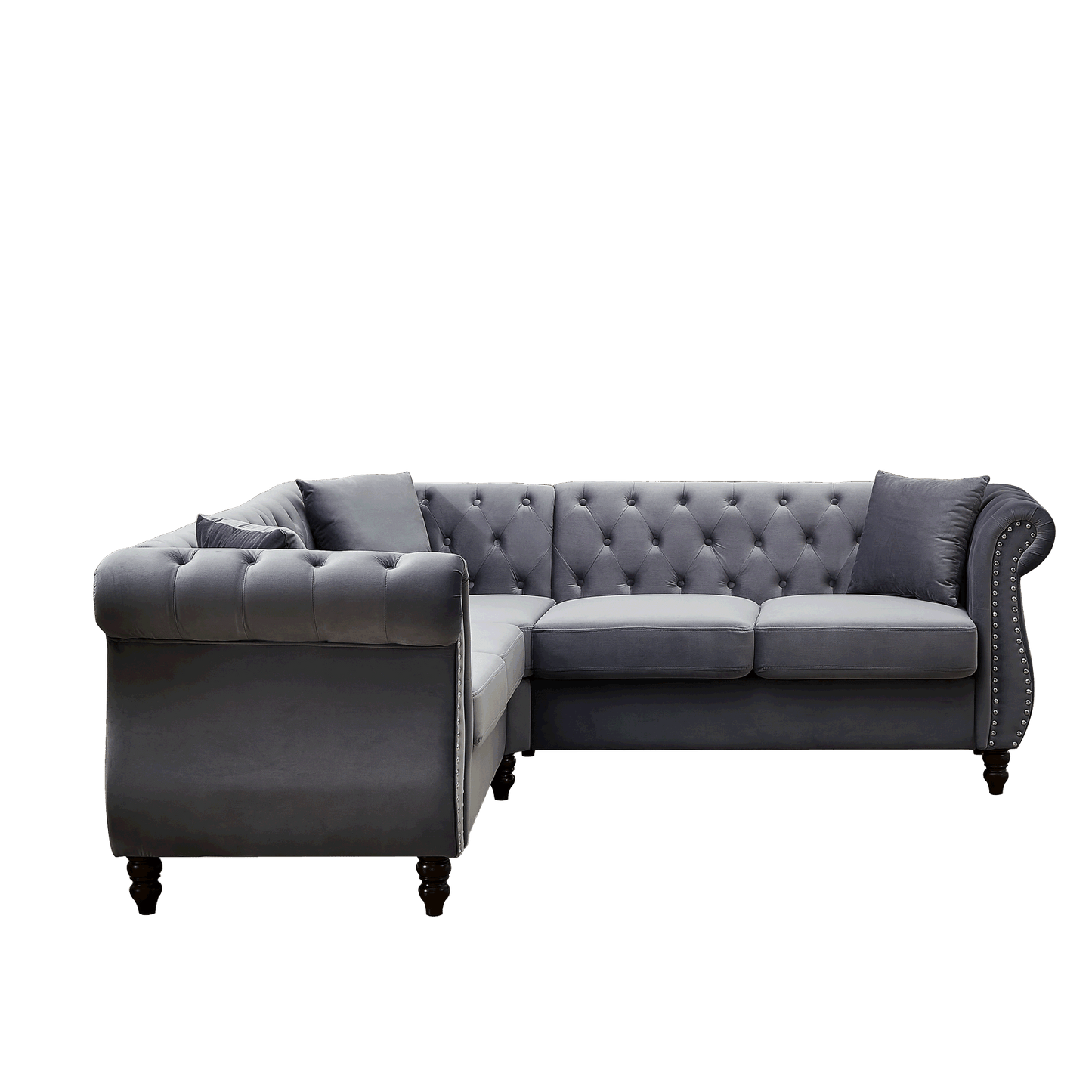 5-seater corner sectional with 3 pillows, grey