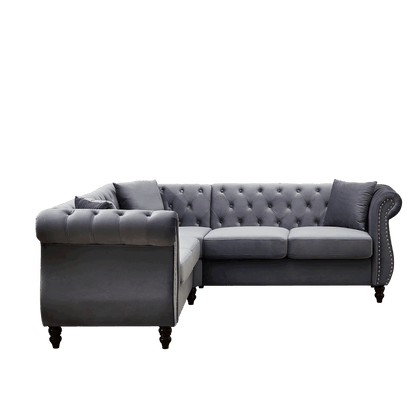 5-Seater Corner Sectional with 3 Pillows, Grey
