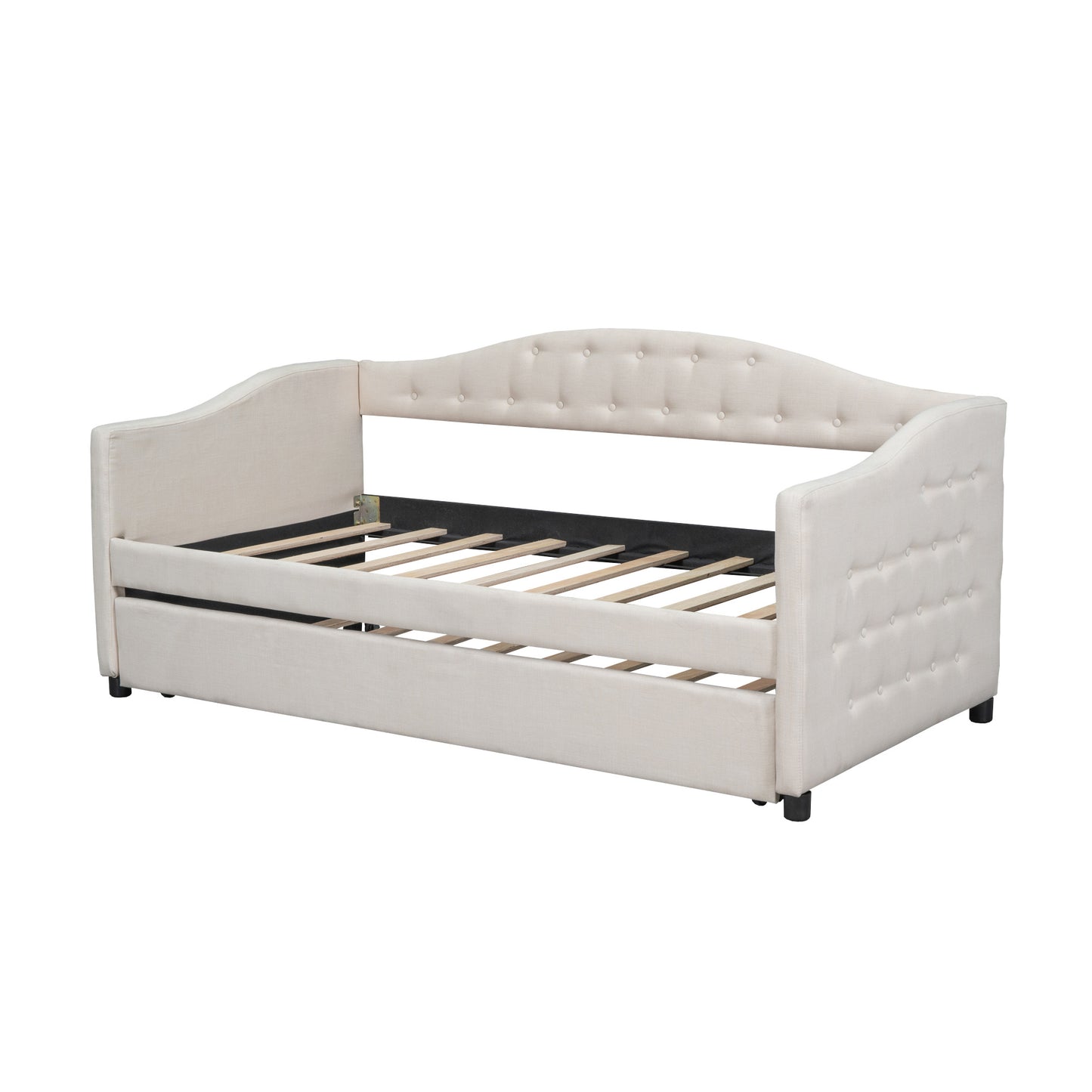 vogue upholstered bed with trundle, beige