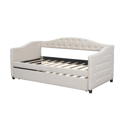 Vogue Upholstered Bed with Trundle, Beige