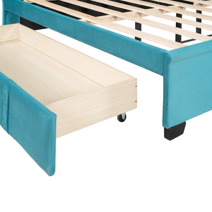 Modern Velvet Upholstered Platform Bed with Wingback Headboard and a Big Drawer
