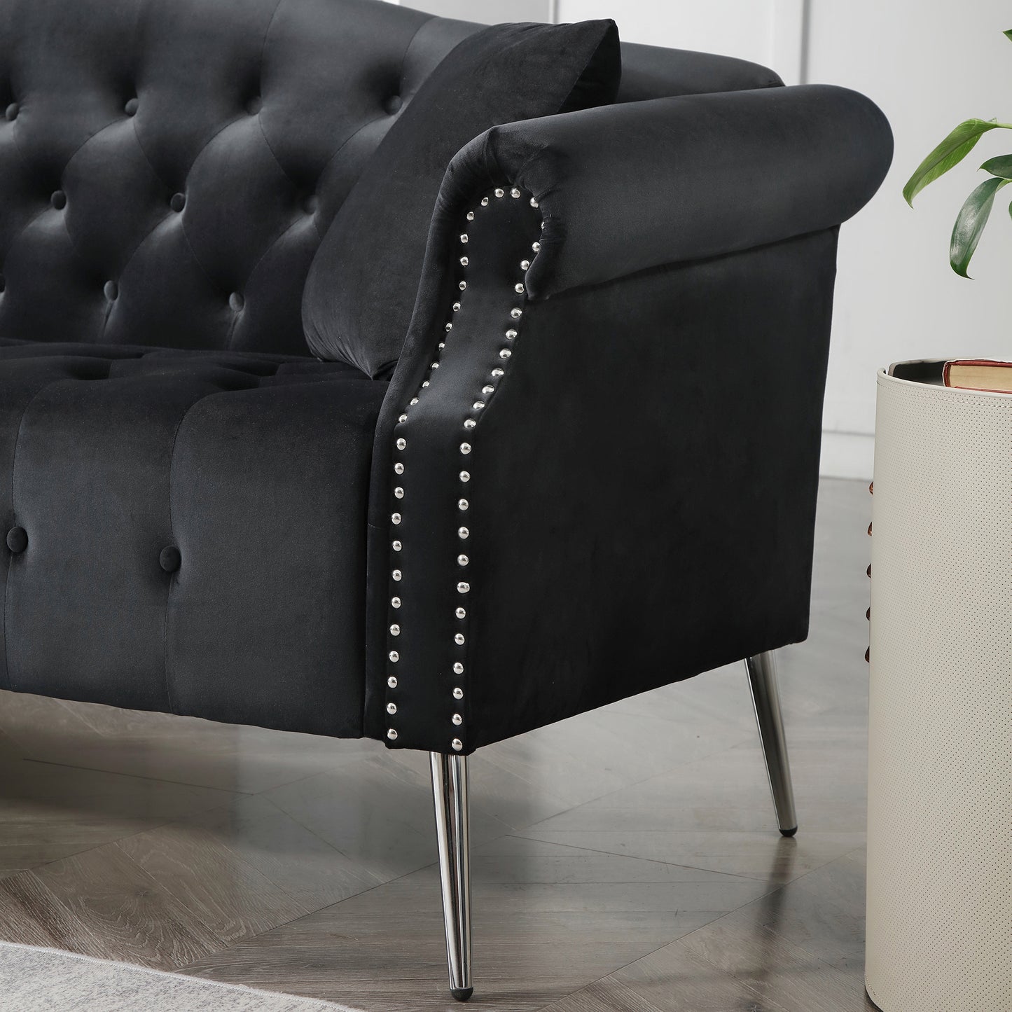 classic chesterfield velvet sofa, black