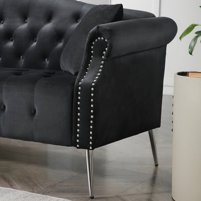 Classic Chesterfield Velvet Sofa, Black