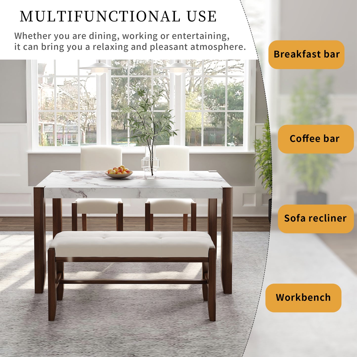 4-piece modern dining furniture set  46" faux marble style