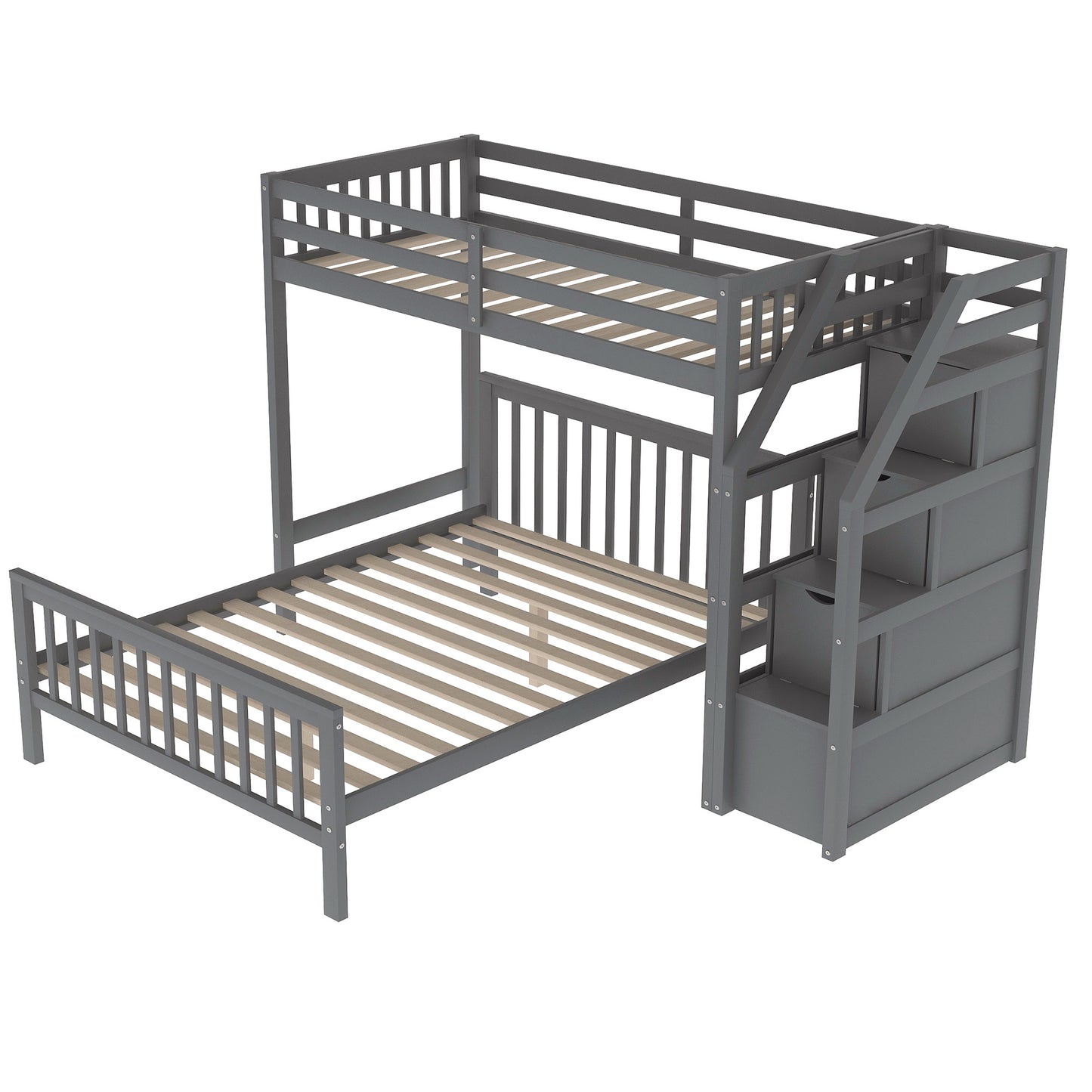 twin over full loft bed with staircase,gray