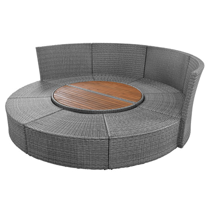 TOPMAX Patio 5-Piece Round Rattan Sectional Sofa Set, Beige
