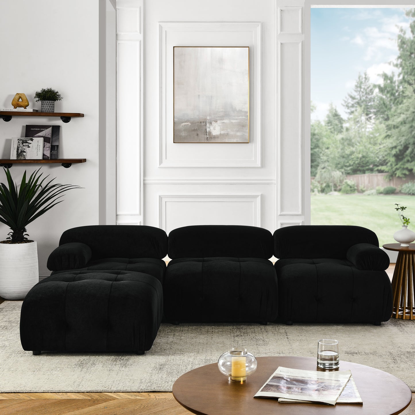 button tufted modular sectional sofa, black velvet