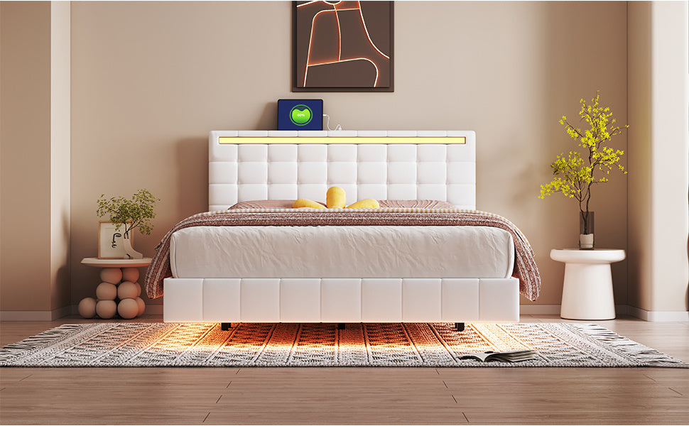 floating bed frame with led lights and usb charging #5