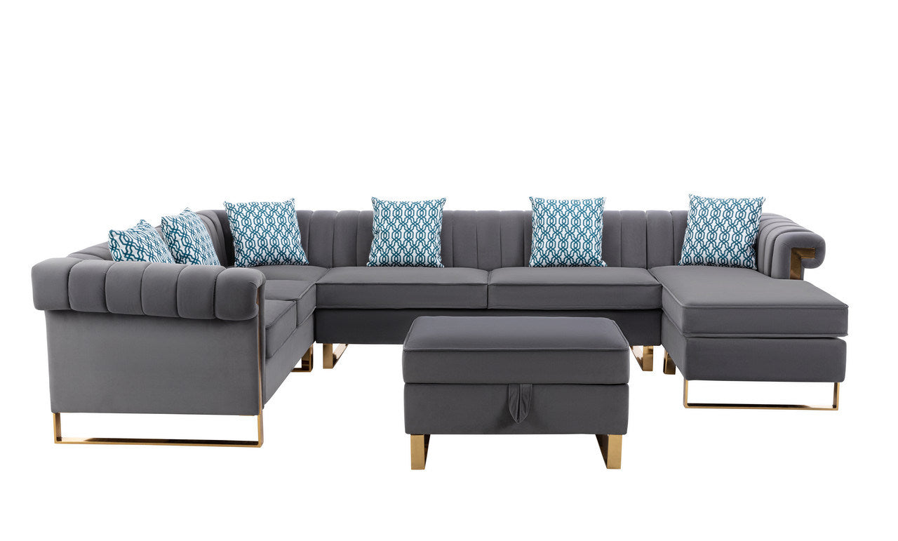 maddie velvet 7-seater sectional sofa with reversible chaise and storage ottoman