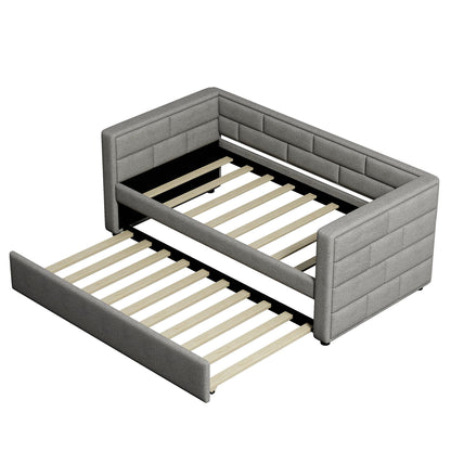 Upholstered Bed with Padded Back, Gray