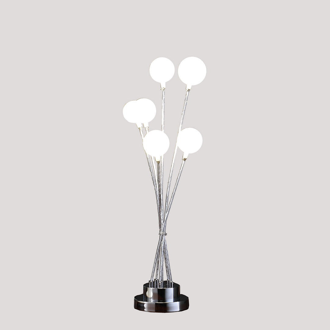 27.5" in 6-light acrylic globe aluminun led chrysanthe silver chrome metal table lamp