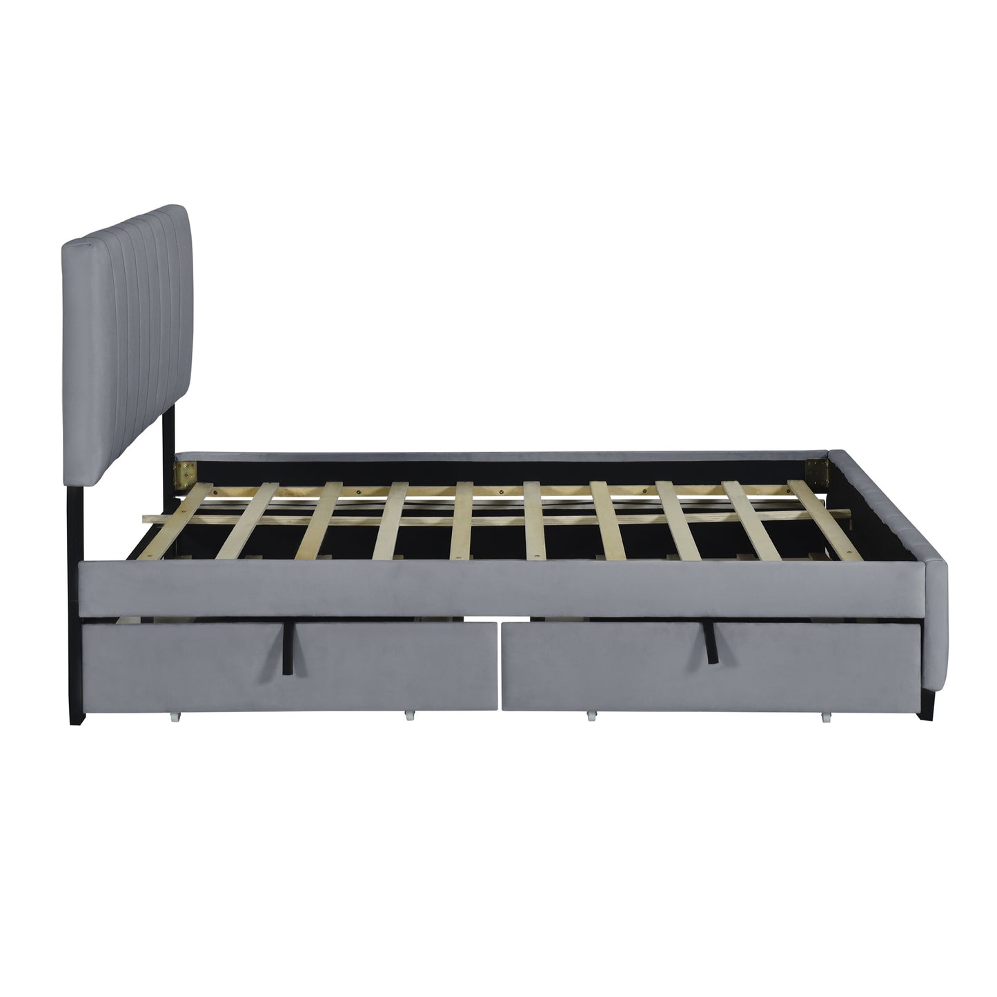 elegant velvet upholstered platform bed with 2 drawers and 1 twin xl trundle- gray
