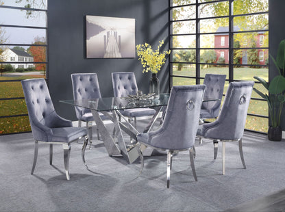 ACME Dekel Dining Table, Clear Glass & Stainless Steel