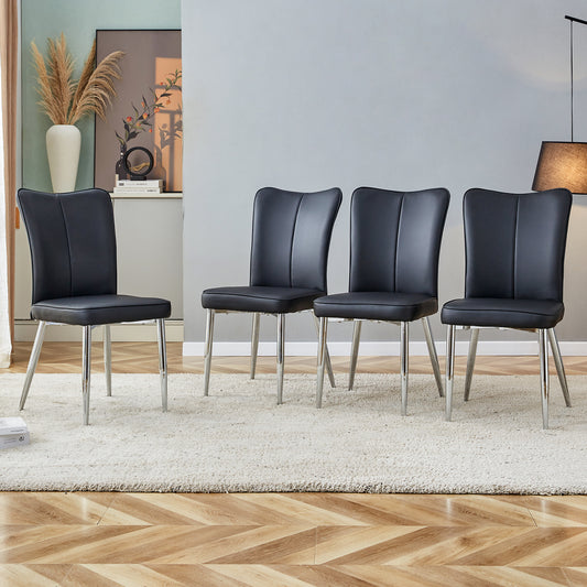 Modern Leather Dining Chairs Set of 4 Chairs, Blacks