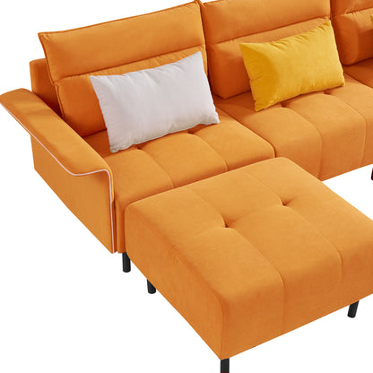 U-Shaped Sectional Sofa with 2 Removeable Ottoman and 4 Pillows