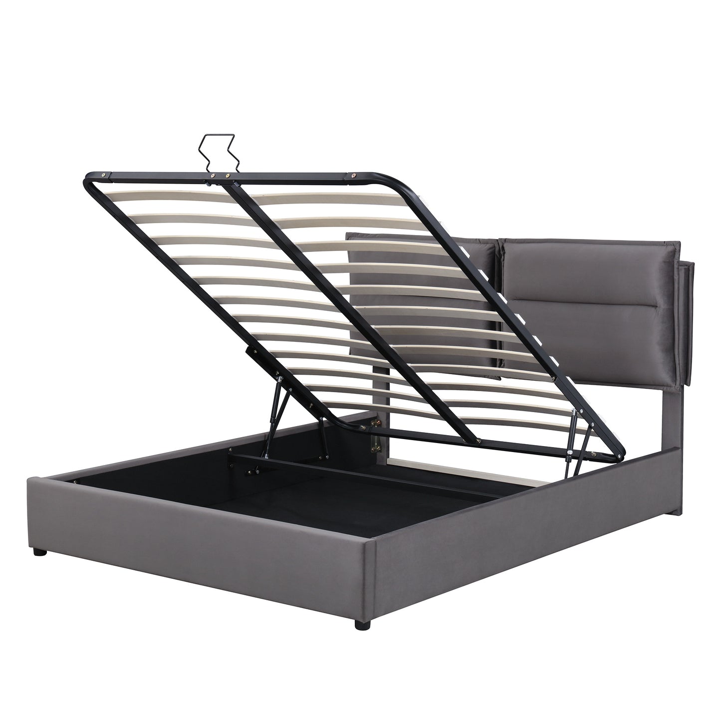 upholstered platform bed with a hydraulic storage system