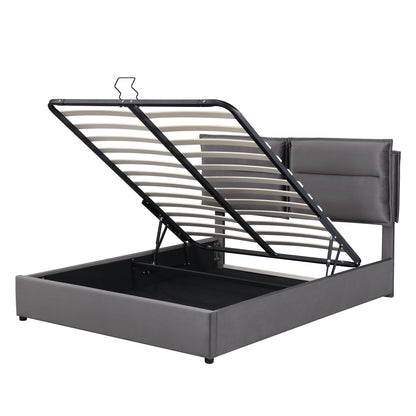 Upholstered Platform bed with a Hydraulic Storage System