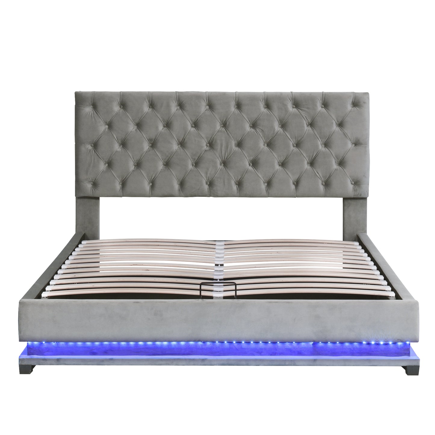 kaylie upholstered platform bed with storage & adjustable tufted headboard and led light