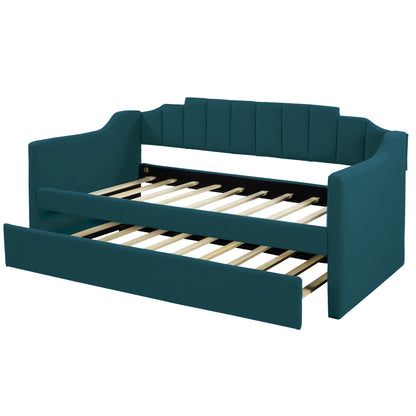 Upholstered Twin Bed with Trundle, Green