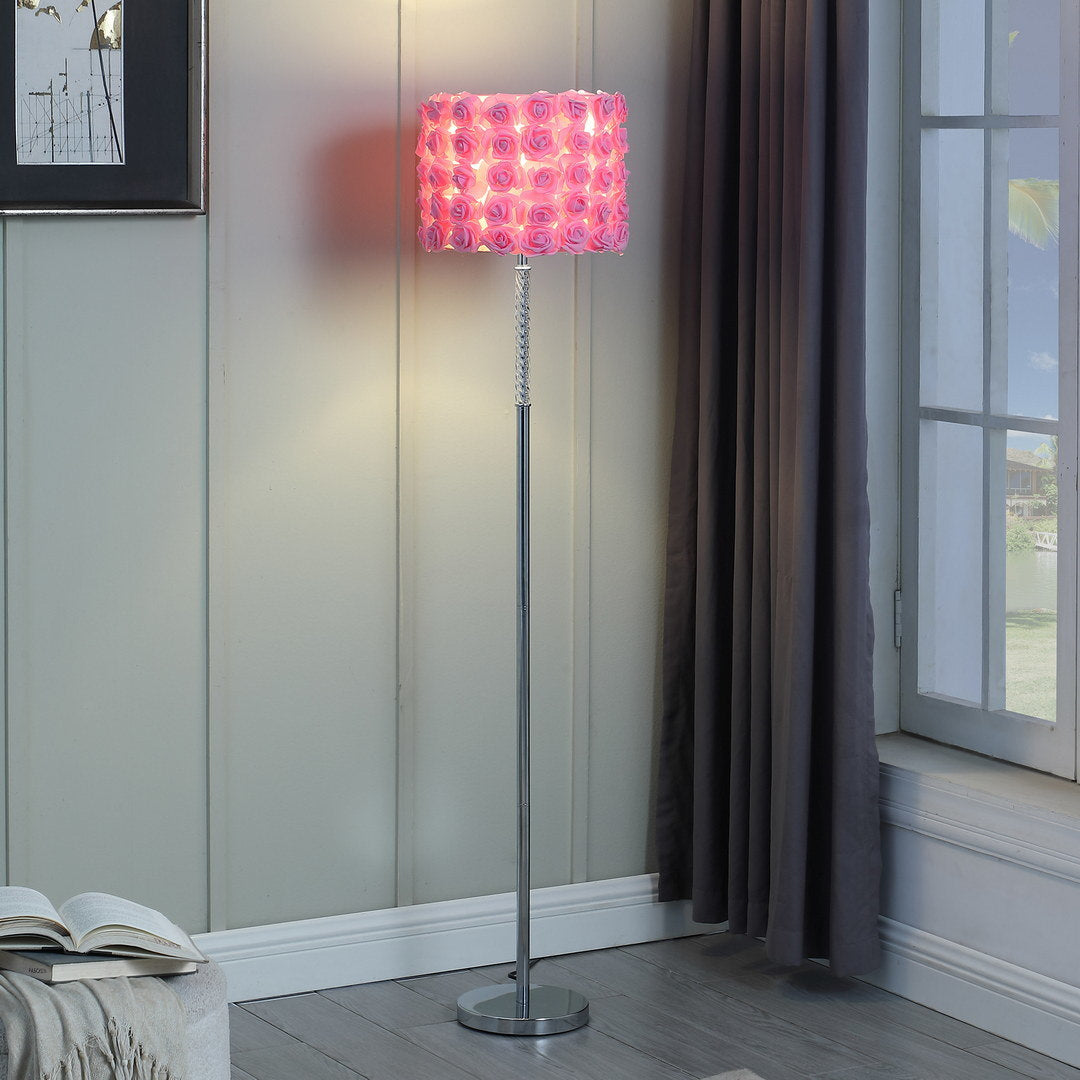 63"in pink roses in bloom acrylic/metal floor lamp