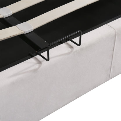 Velvet Upholstered Hydraulic Storage Bed with LED light, Bluetooth Player, and USB Charging