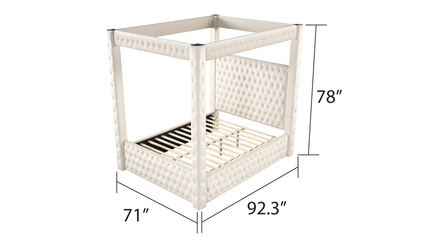 monica luxurious four-poster queen bed made with wood in cream