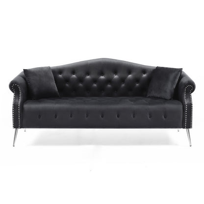 Classic Chesterfield Velvet Sofa, Black