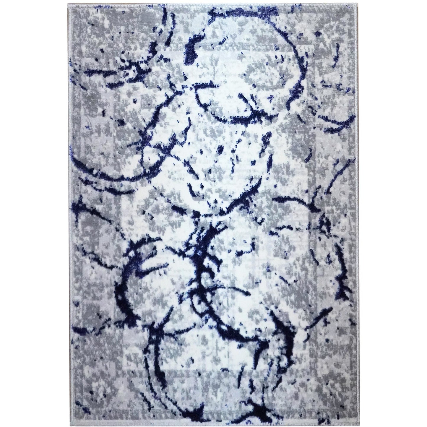 penina luxury area rug in gray with navy blue circles abstract design