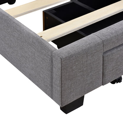 Amber Storage Bed Linen Upholstered Platform Bed with 3 Drawers (Gray)