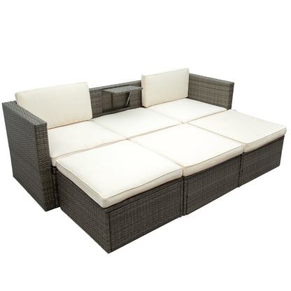 5-Piece Patio Wicker Sofa Set Cushions; Ottomans and Lift Top Coffee Table included