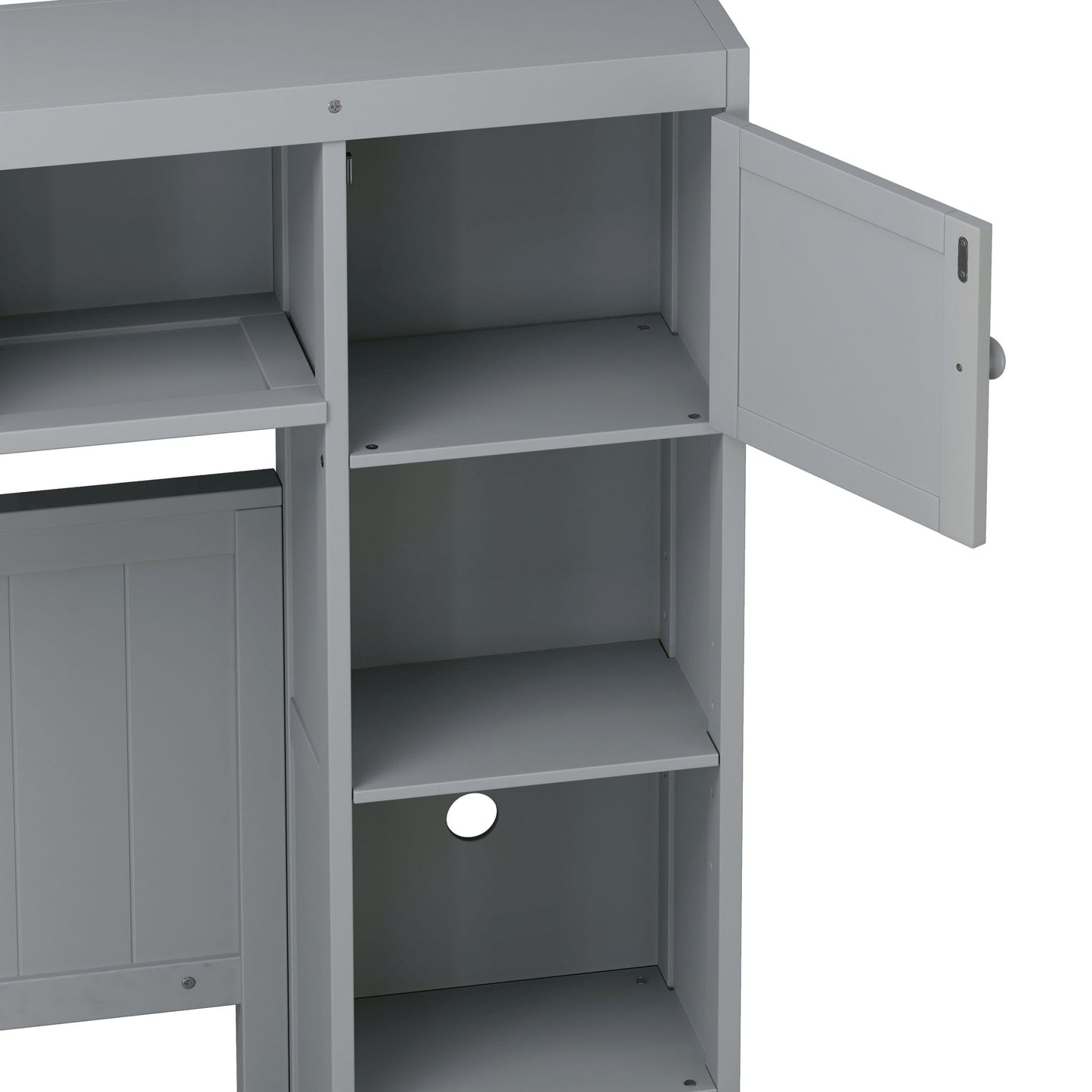 elegant and functional bed with 4 drawers and all-in-one cabinet and shelf, grey