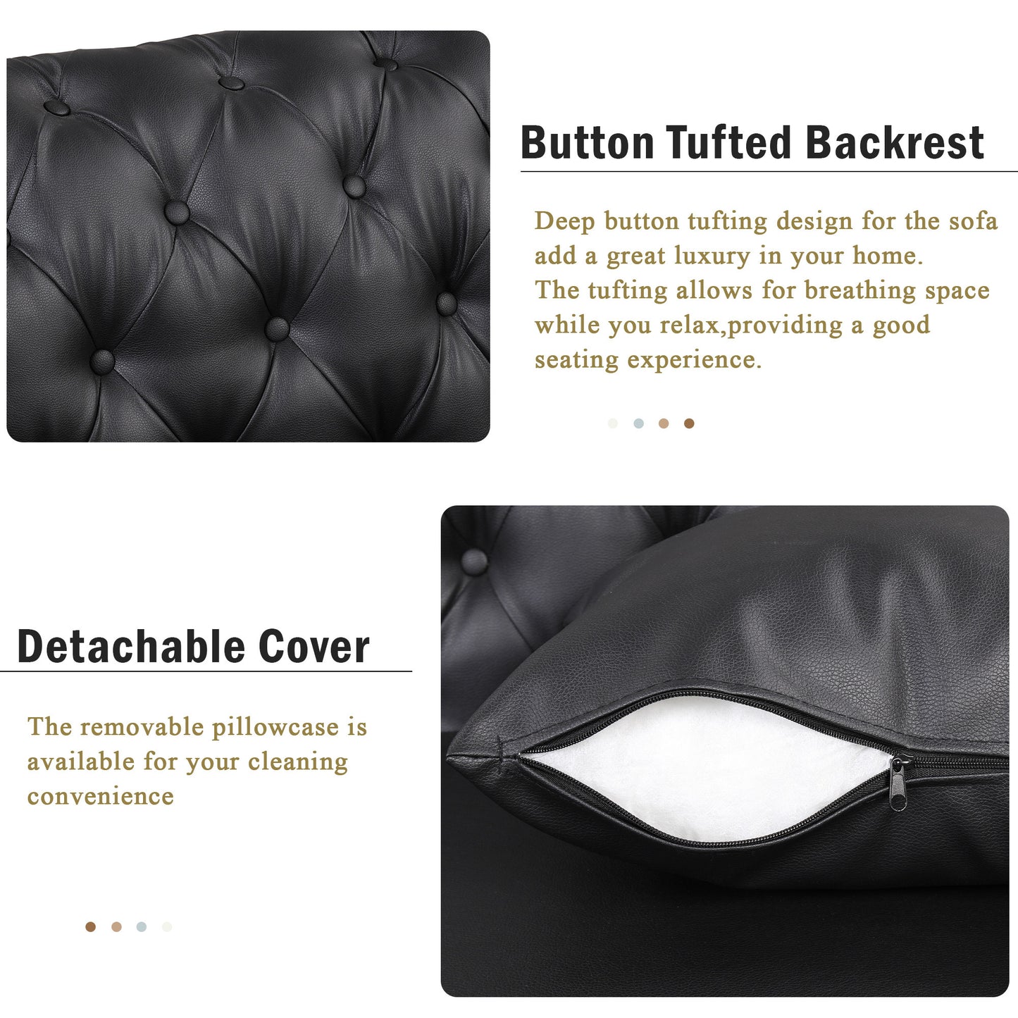 button tufted upholstered sofa, black