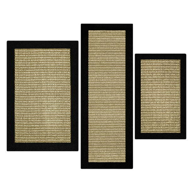 machine washable faux sisal gray indoor accent rug set, 3-piece set