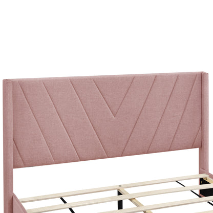 Amber Storage Bed Linen Upholstered Platform Bed with 3 Drawers (Pink)