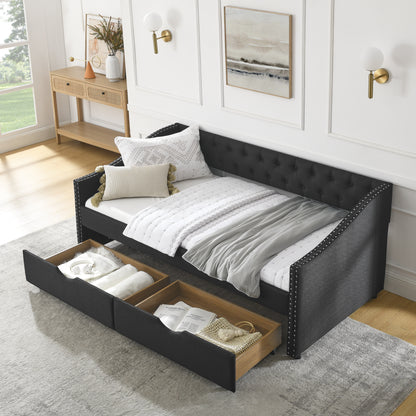Upholstered Tufted Sofa Bed with drawers in black