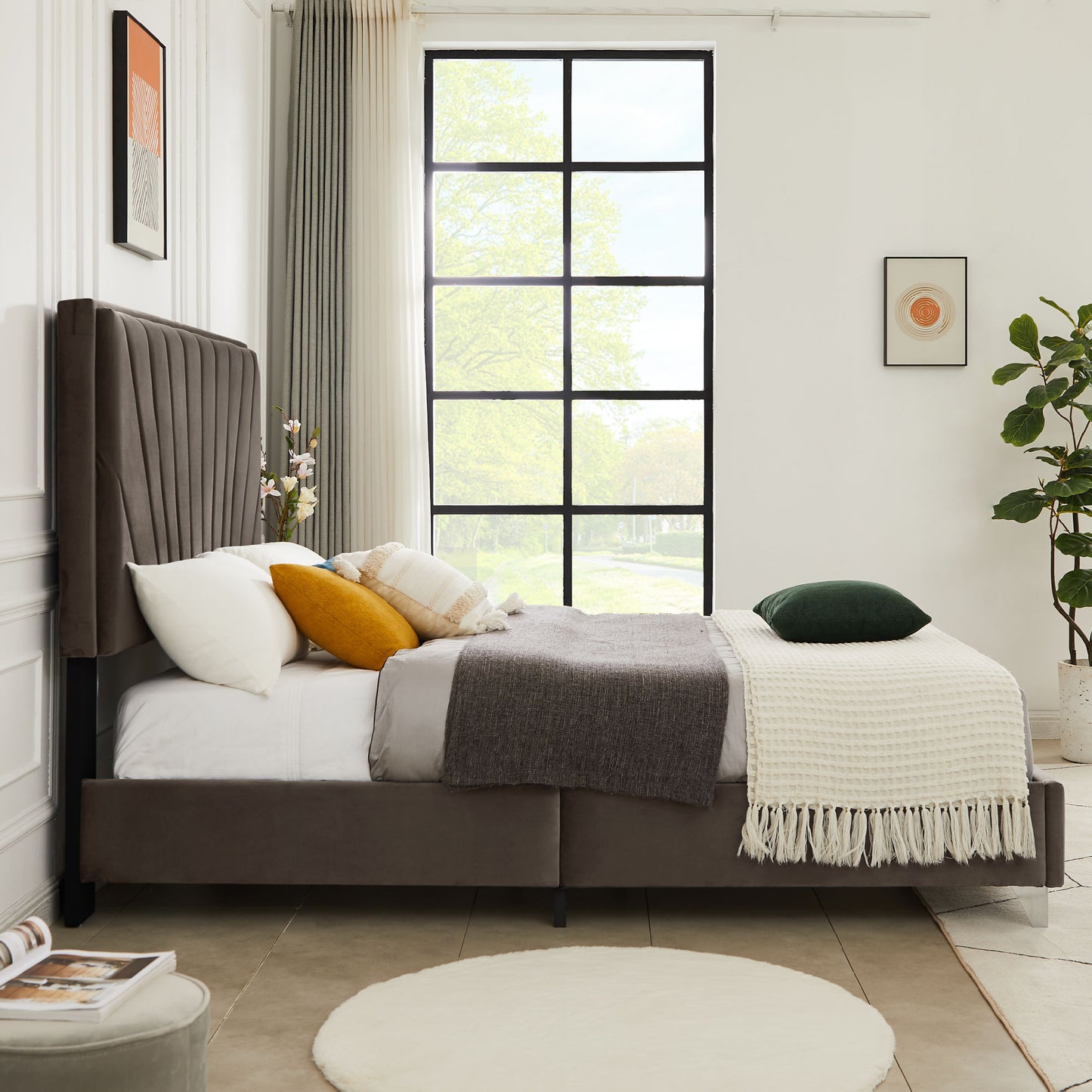 b108 beautiful line stripe cushion bed, brown