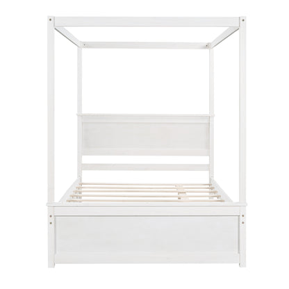 Wood Canopy Bed with Trundle