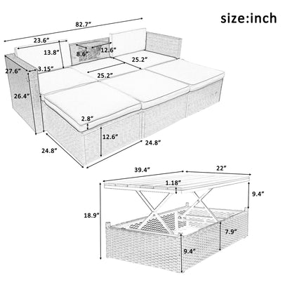 5-Piece Patio Wicker Sofa Set Cushions; Ottomans and Lift Top Coffee Table included