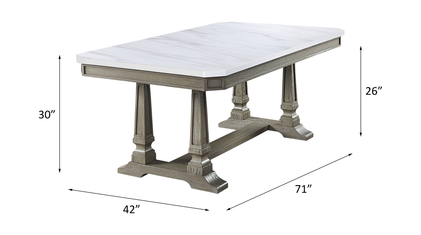 acme zumala dining table, marble & weathered oak finish