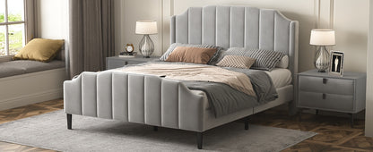 Geyser Velvet Upholstered Platform Bed Gray