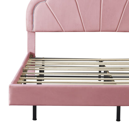 Floating Velvet Elegant Smart LED Platform Bed