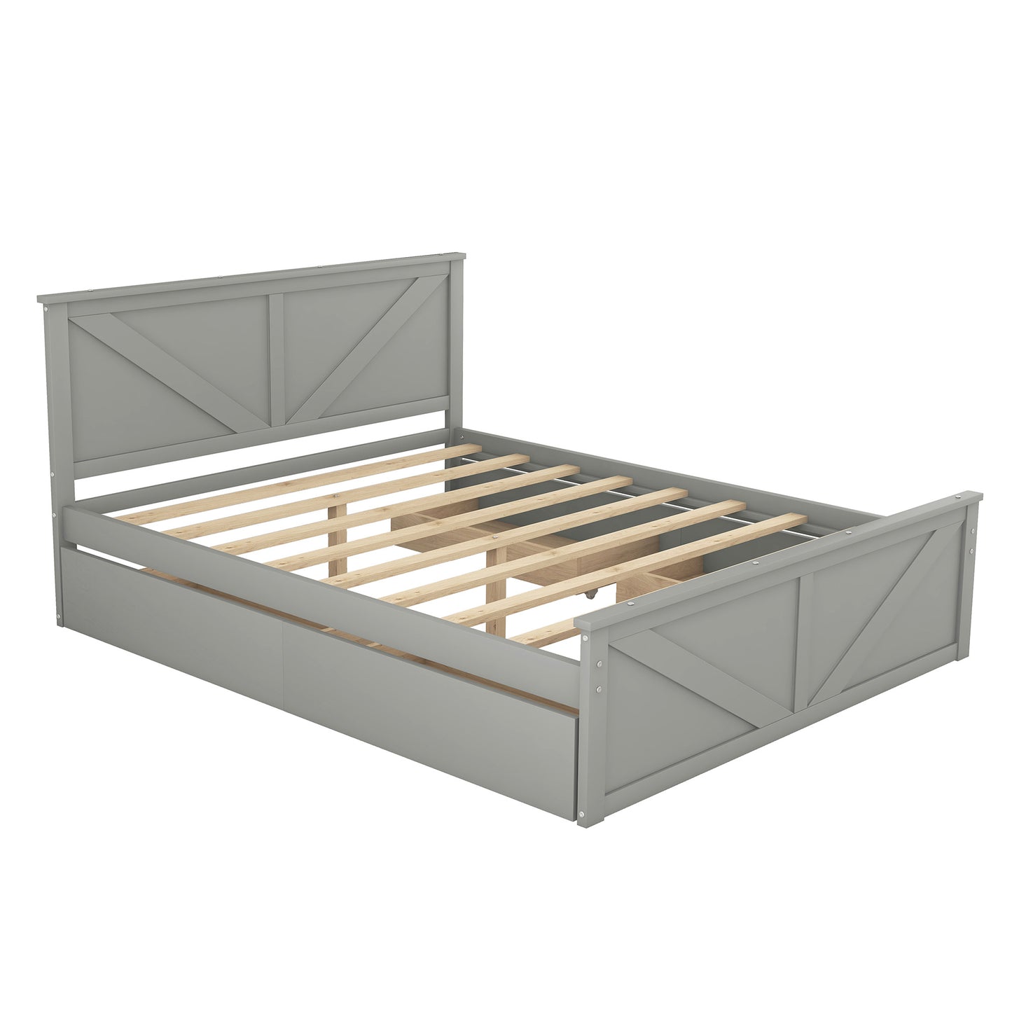 country wooden platform bed with four storage drawers